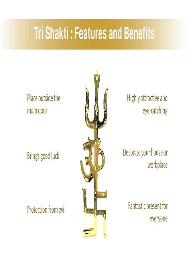 RK Basics Trishakti Yantra Brass Swastik Om Trishul Yantra للجدار المنزلي Trishakti Trishul Yantra Om Swastic Door Work Place Office-Buri Nazar-Buri Drishti- مجموعة من 2 - Image 5